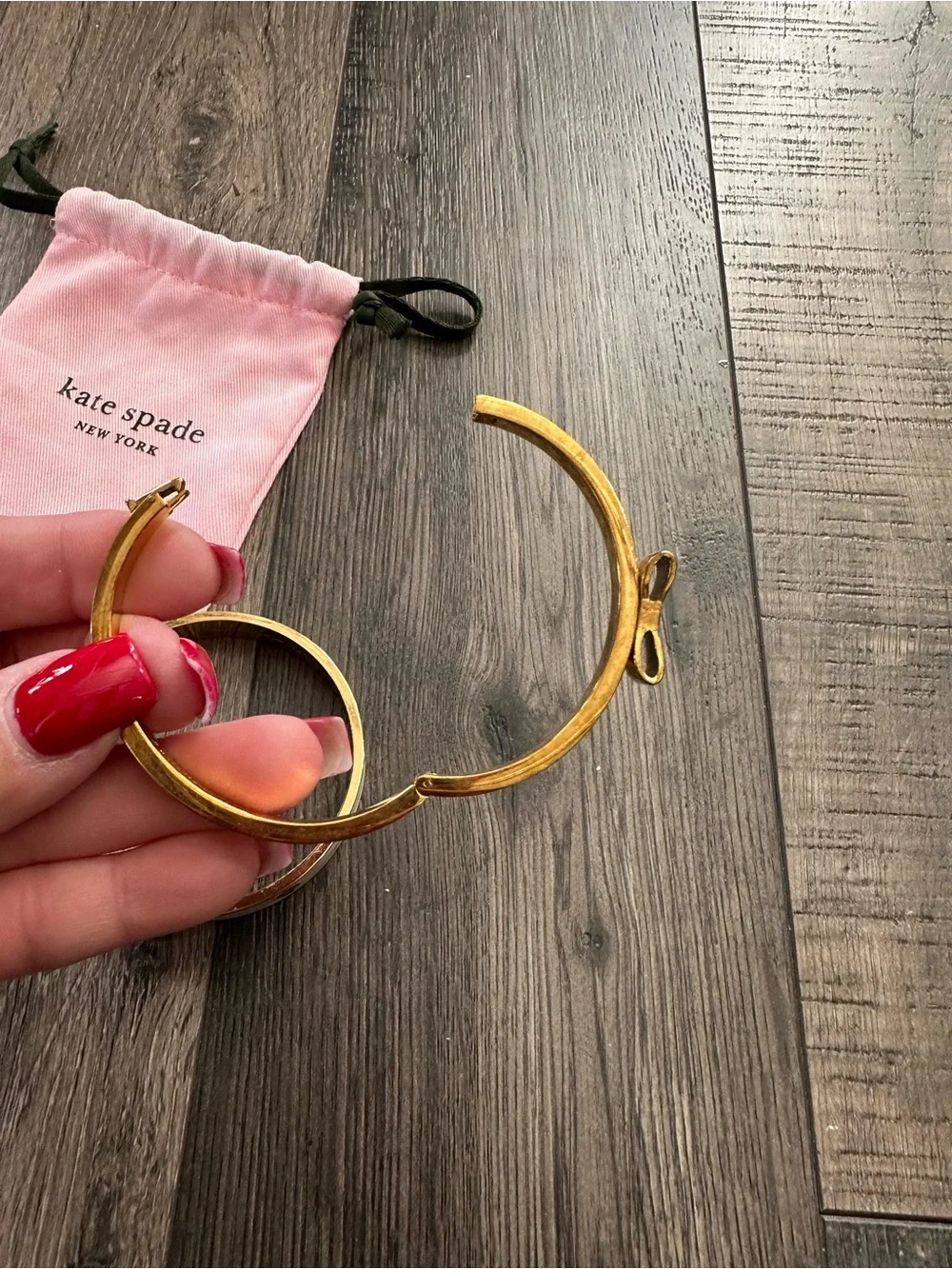 Kate Spade White & Gold Bangle Set of 2 - Hinged Bow And Ivory Enamel Spade Logo